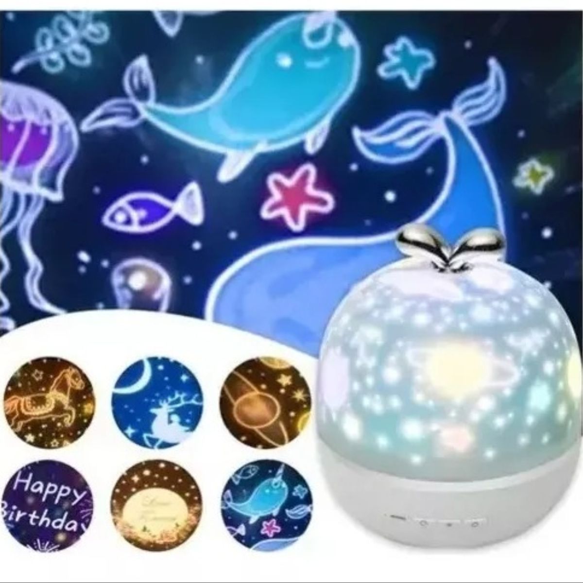 GENERICO - Lampara proyector de animales y planetas infantil 6 en 1