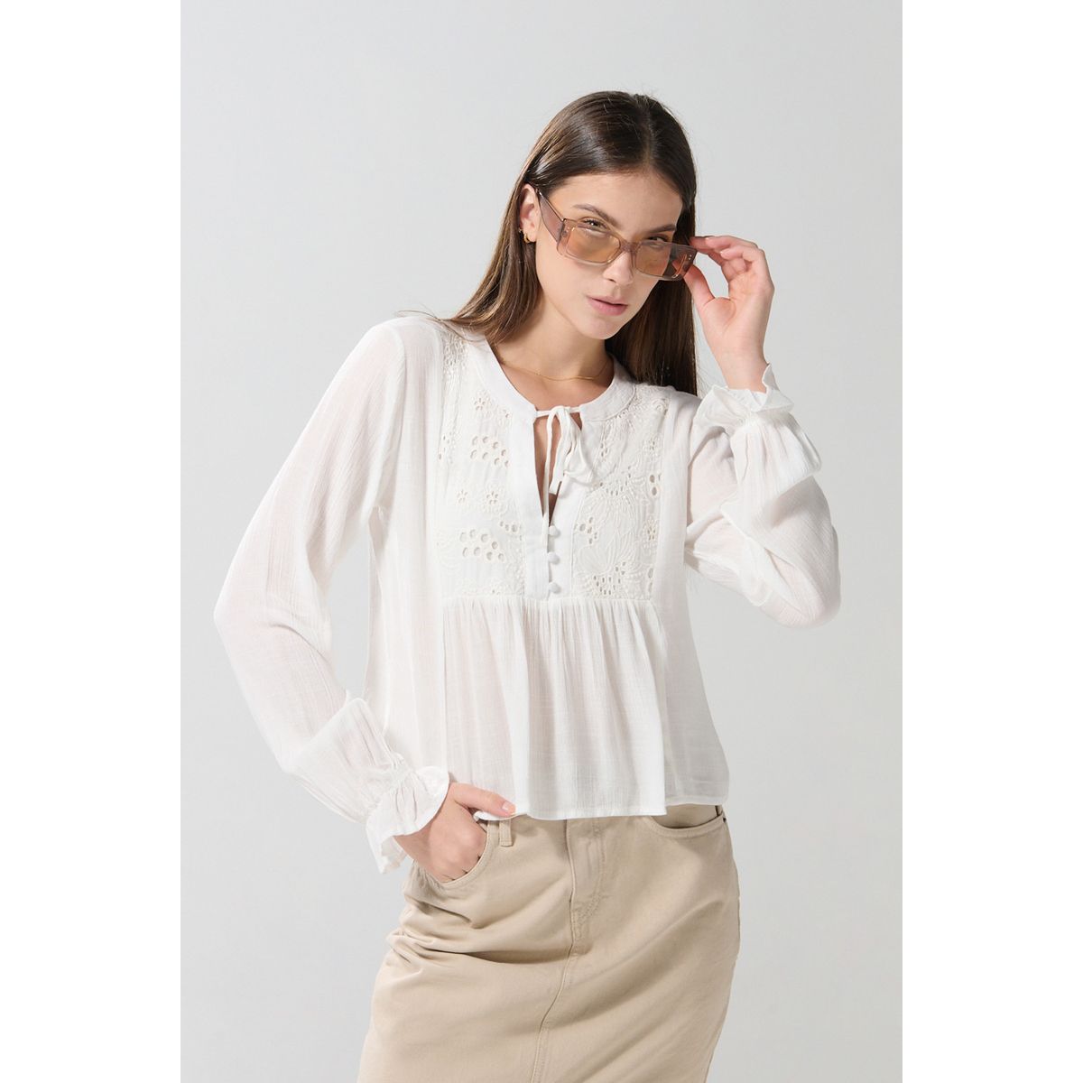 KOAJ - KOAJ BLUSA EN RAYON/UNICOLOR/NERU /CORDON/ ML /PUÑO ELASTICO Mujer