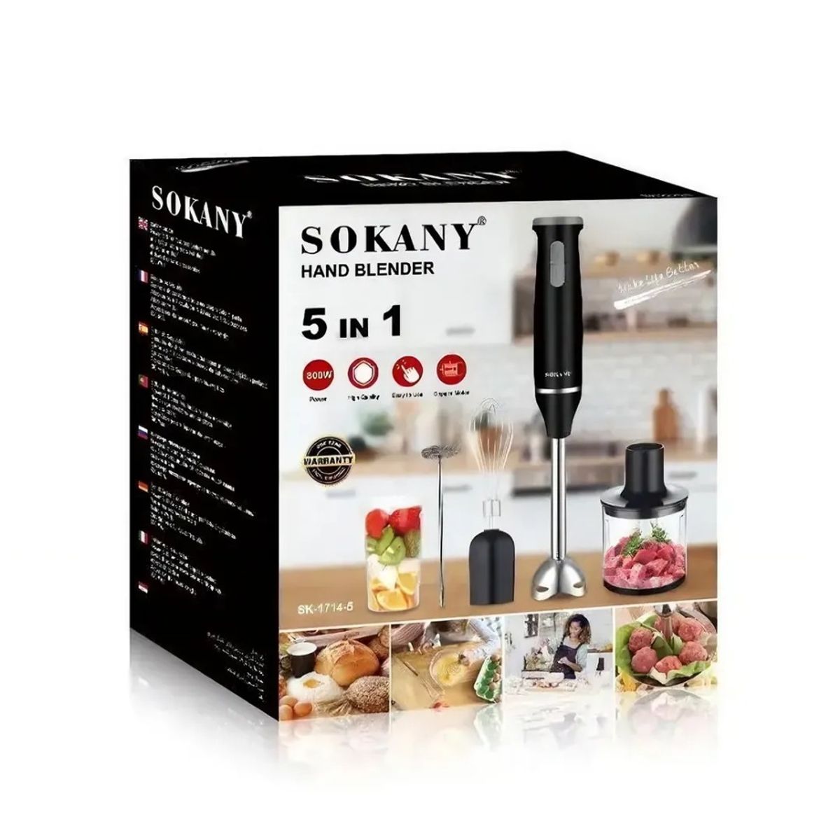 SOKANY - Licuadora De Mano Multifuncional Sokany 4 En 1 Sk-1714-5 Negro 110v