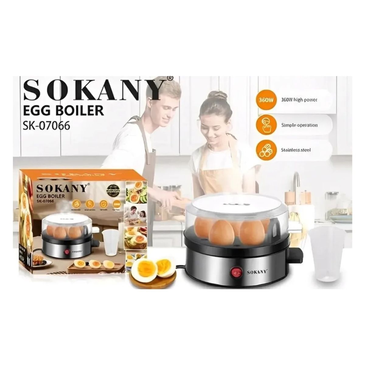 SOKANY - Hervidor de Huevos Eléctrico Sokany SK-07066 7 Huevos Vaporizador 360W
