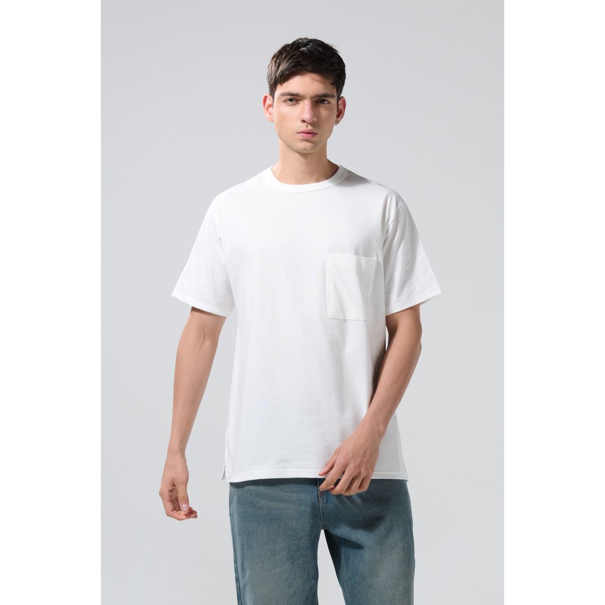 KOAJ - KOAJ Camiseta unicolor oversize con manga corta y bolsillo Hombre