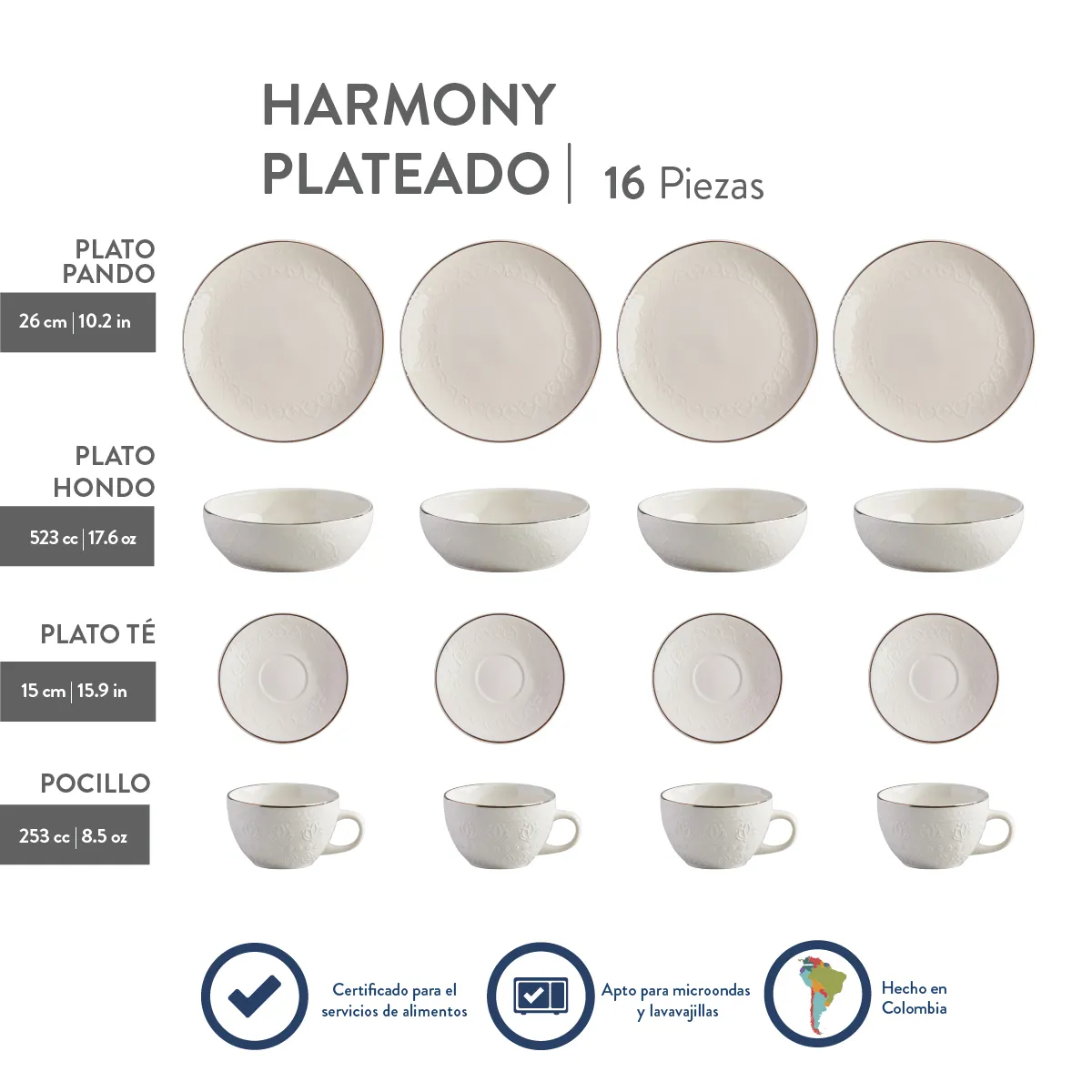 CORONA - Vajilla Corona Harmony Plateado 4 puestos 16 piezas