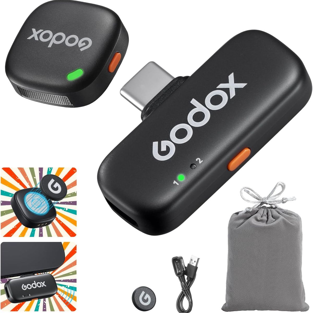 GODOX - GODOX Kit C01 (1 micrófono + 1 receptor), micrófono inalámbrico con clip para iPhone/cámara/Android.