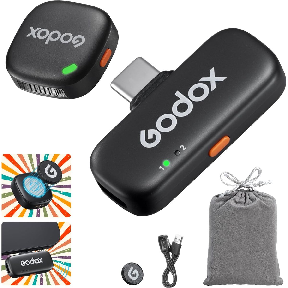 GODOX - GODOX Kit C01 (1 micrófono + 1 receptor), micrófono inalámbrico con clip para iPhone/cámara/Android.
