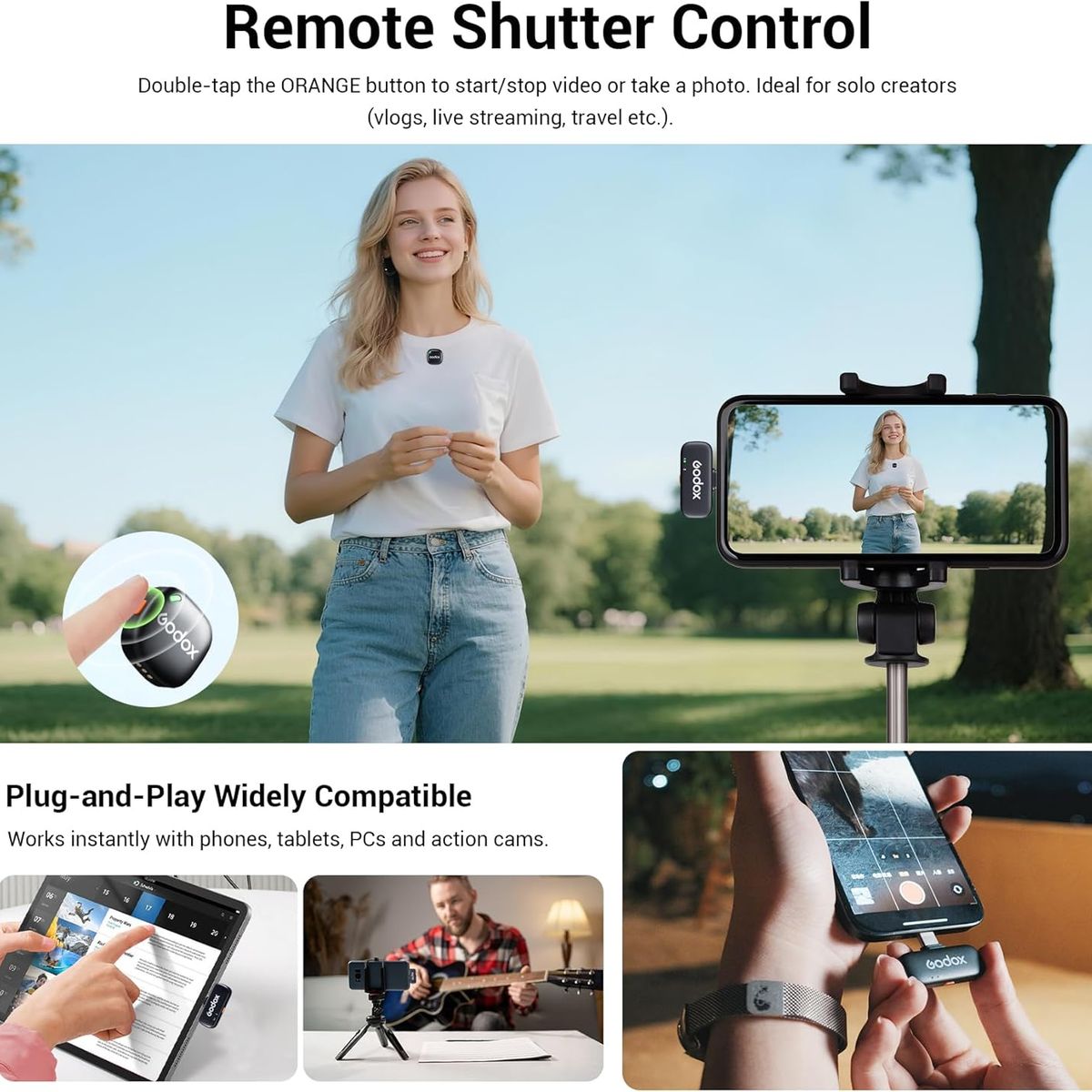 GODOX - GODOX Kit C01 (1 micrófono + 1 receptor), micrófono inalámbrico con clip para iPhone/cámara/Android.