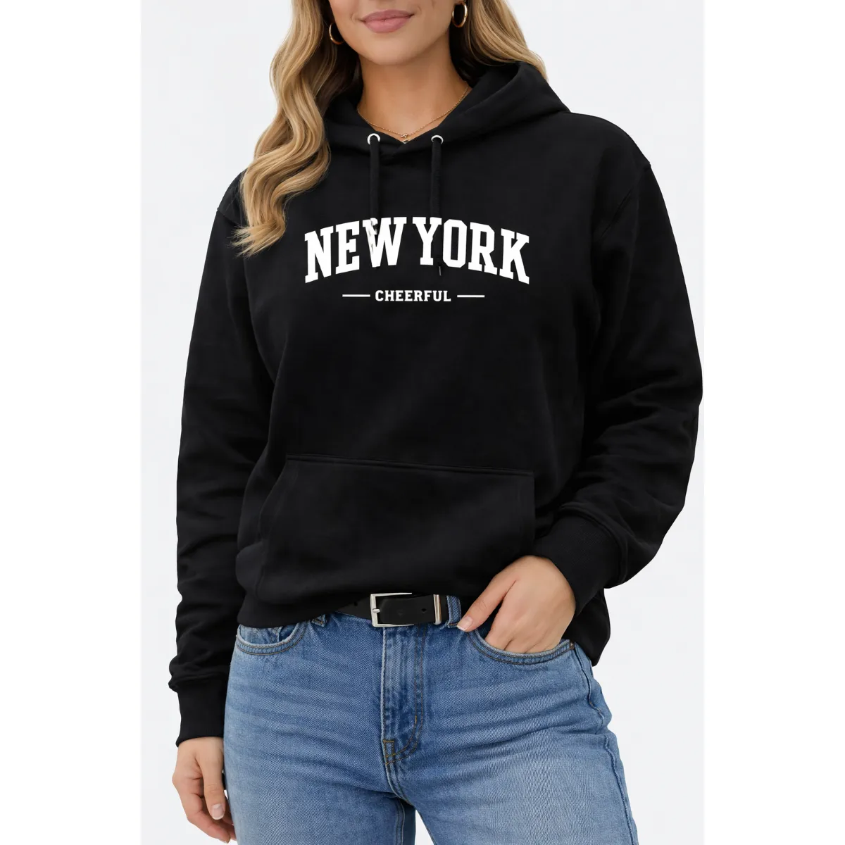 URBAN PLUS - buzo hombre y mujer estampado negro hoddie