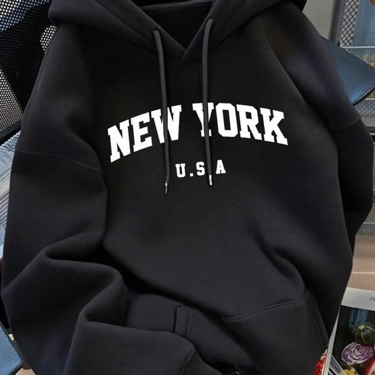 URBAN PLUS - buzo hombre y mujer estampado negro hoddie