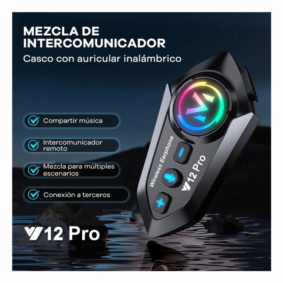 GENERICO - Intercomunicador Y12 Pro Bluetooth para Casco de Moto con Radio FM y Música Simultánea