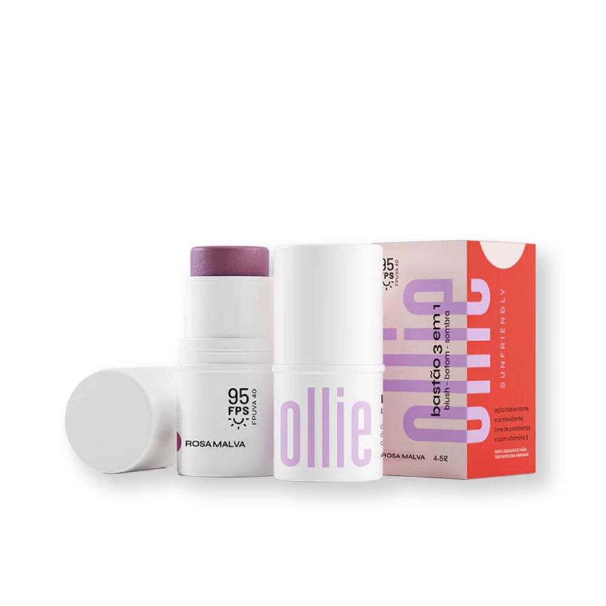 OLLIE - OLLIE Protector Solar Barra 3 En 1 Rubor,Labial y Sombra FPS 95 Tono Rosamalva Mate