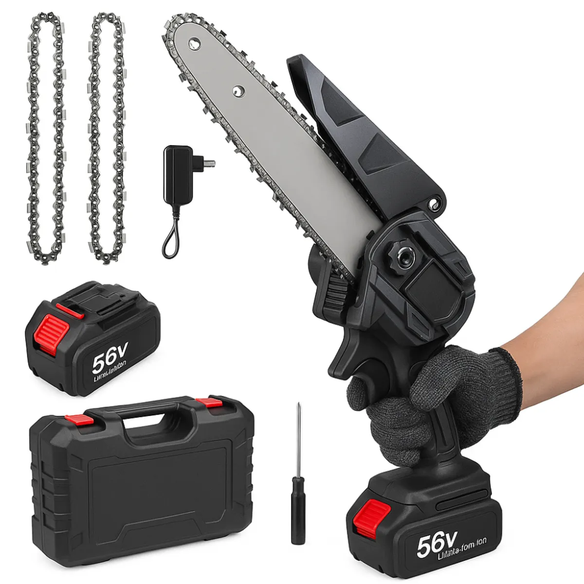 TECNOHOGAR JS - Mini Sierra Motosierra 48v 2 Cadenas Inalámbrica 2 Baterias