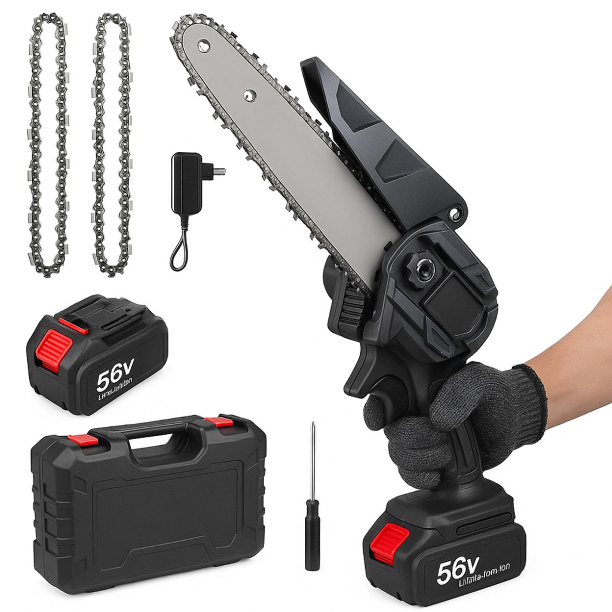 TECNOHOGAR JS - Mini Sierra Motosierra 48v 2 Cadenas Inalámbrica 2 Baterias
