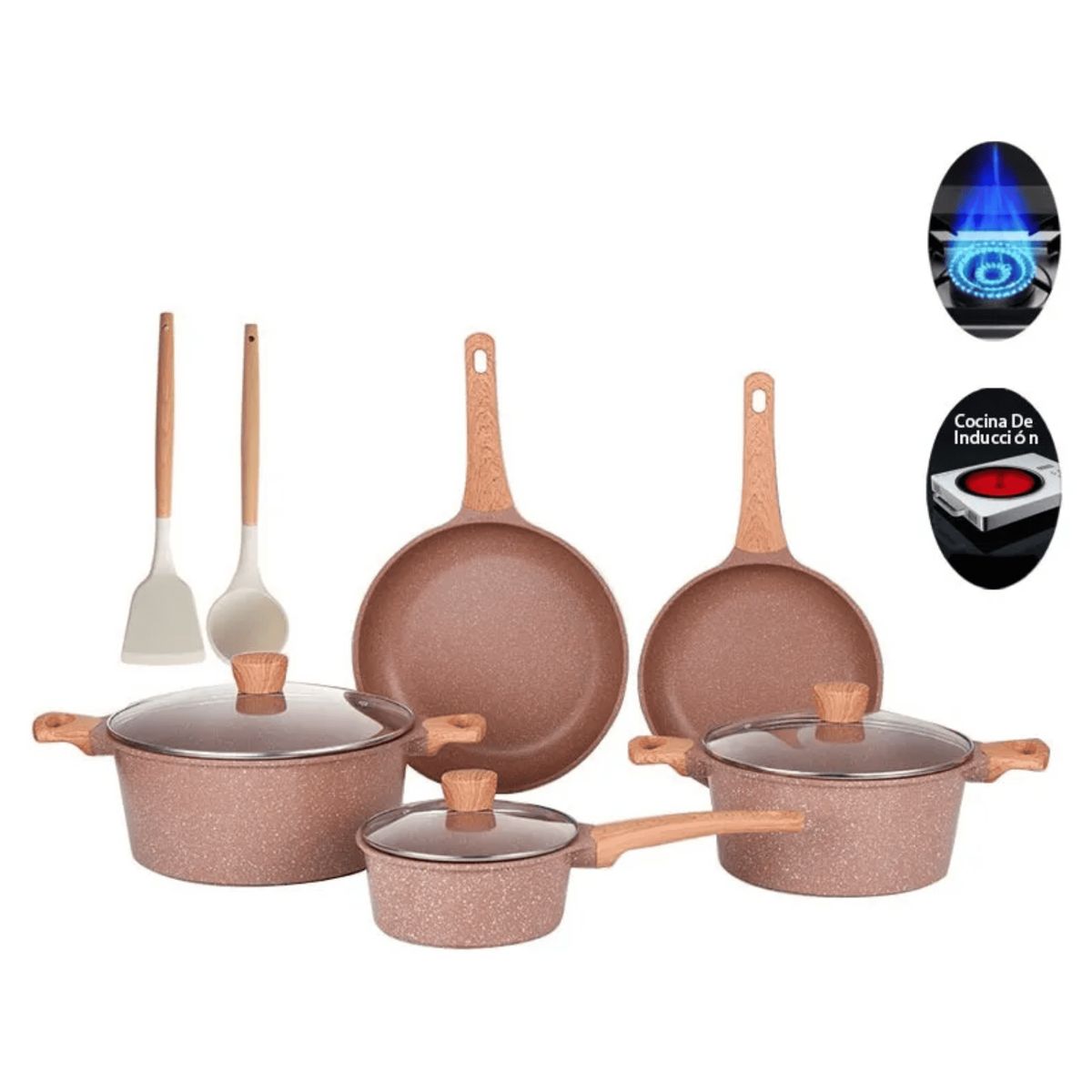 COOKWARE - 10 Piezas Bateria De Cocina Antiadherente Juego Sarten Ollas
