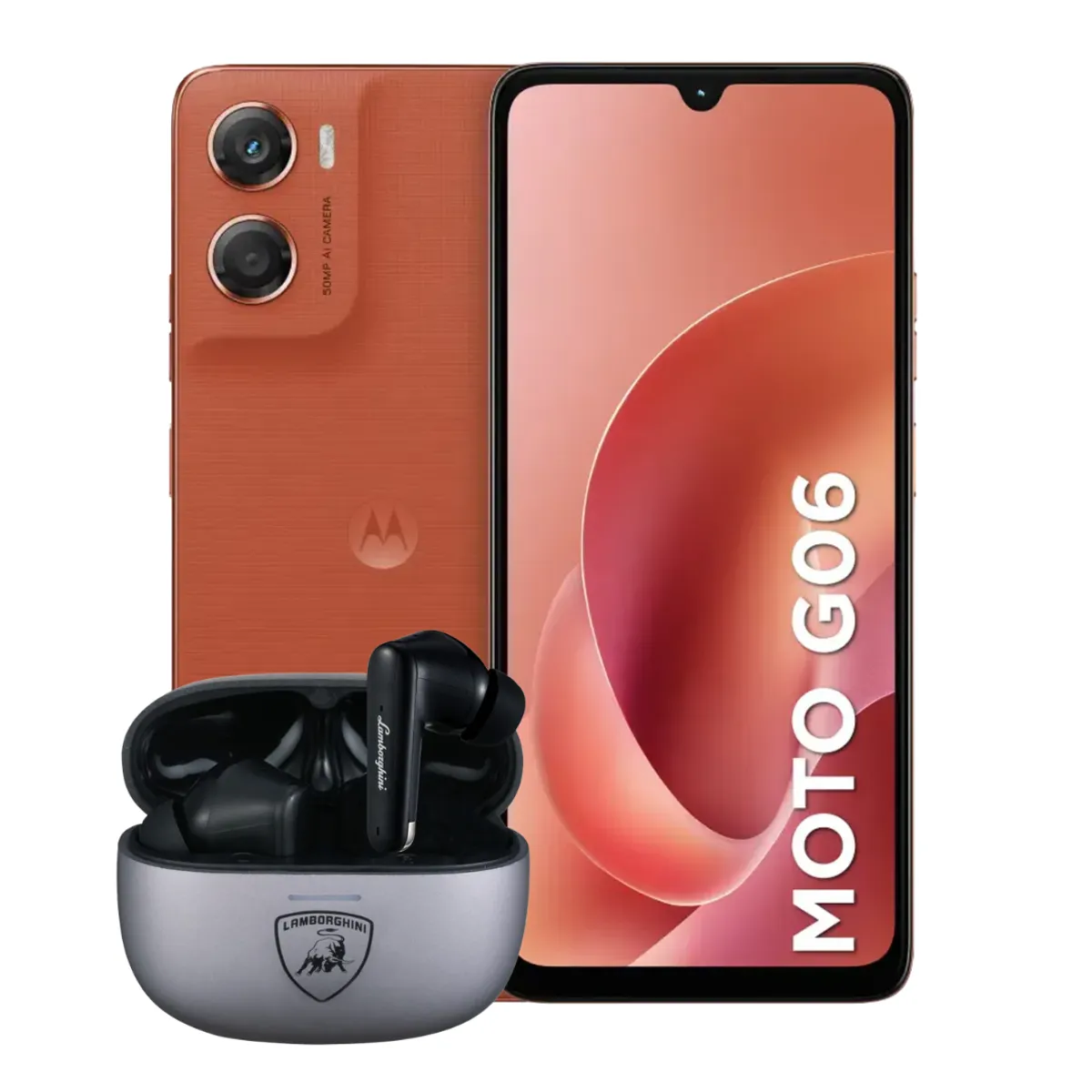 MOTOROLA - Celular Motorola G06 4Gb RAM 128Gb Naranja + Audifonos Lamborghini