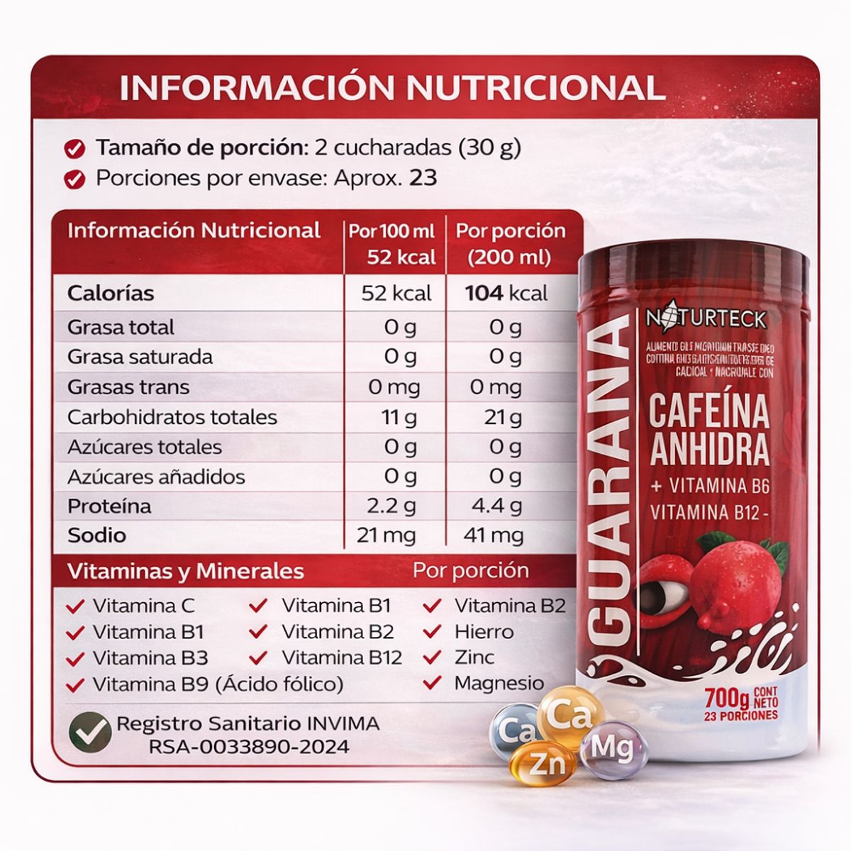 GENERICO - SUPLEMENTO NUTRICIONAL EN POLVO CON GUARANÁ, CAFEÍNA ANHIDRA Y VITAMINAS DEL COMPLEJO B.