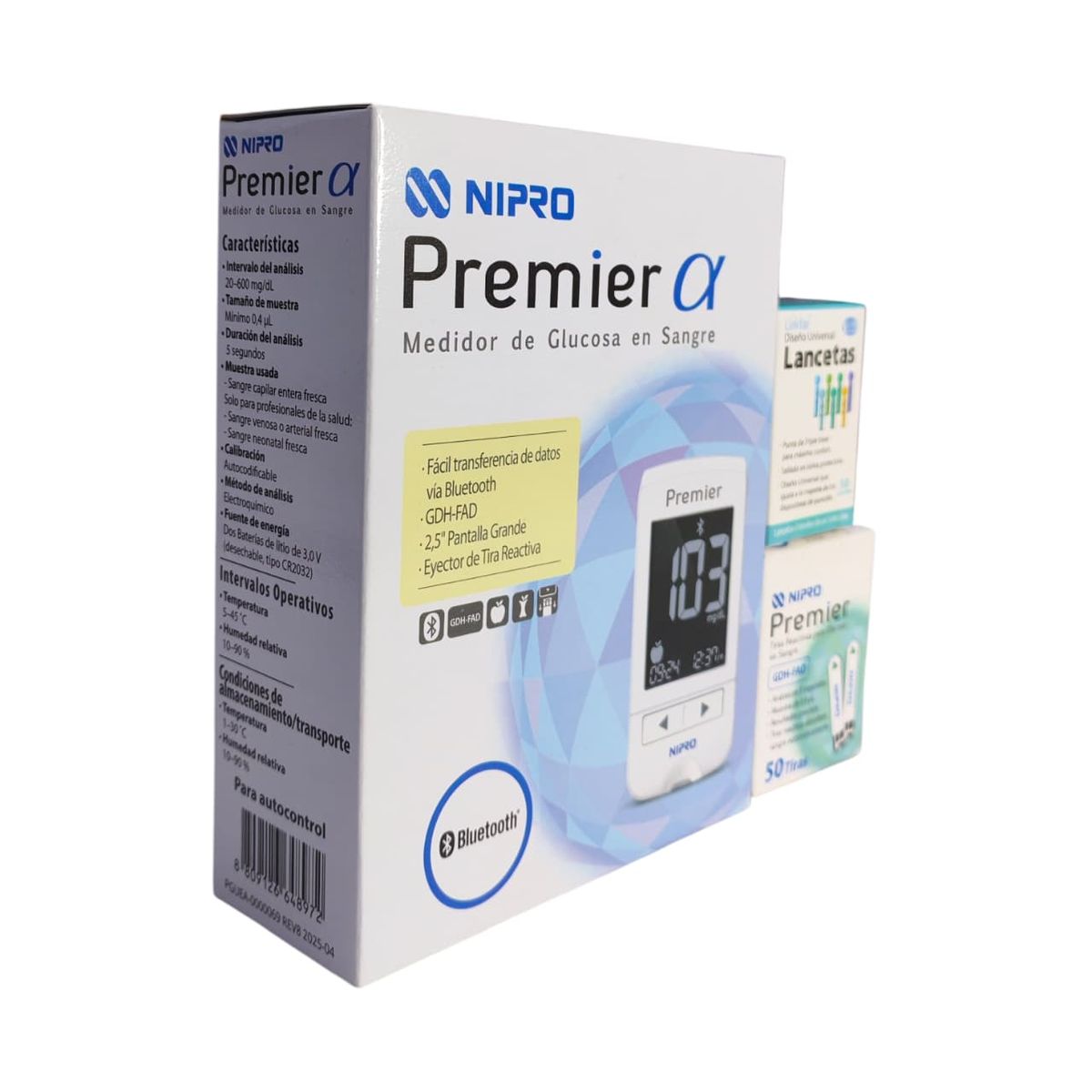 GENERICO - Kit Glucómetro Nipro Premier 60 Tiras 60 Lancetas