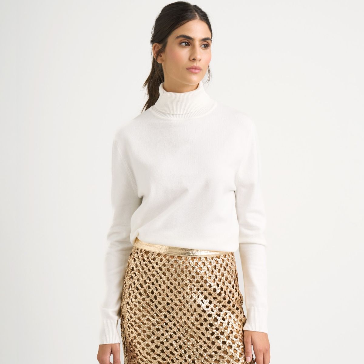 VELEZ - Vélez Sweater Tejido Básico Maqui Para Mujer Cuello Tortuga Crema