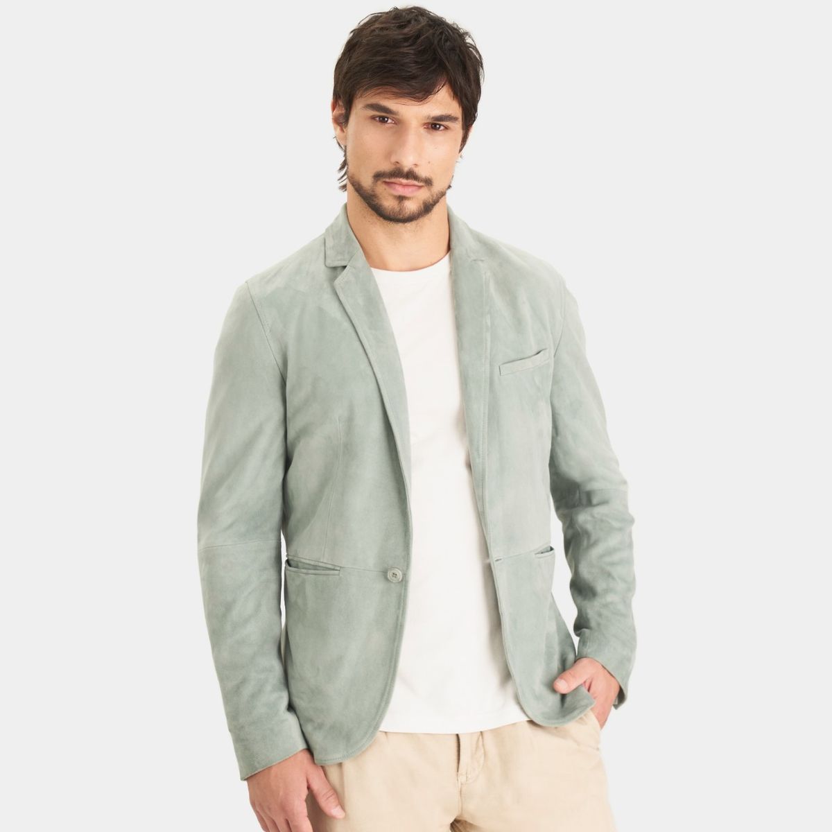 VELEZ - Vélez Blazer Niger De Gamuza Para Hombre Fit Semi Ajustado Agua Marina