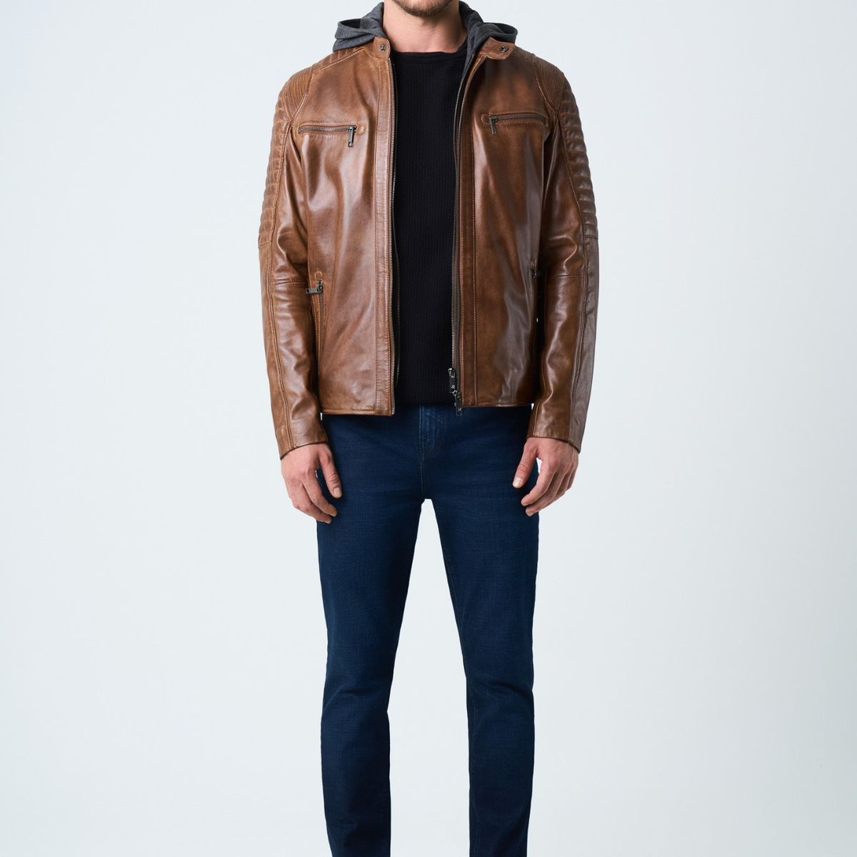 VELEZ - Vélez Chaqueta Belmont De Cuero Para Hombre Capucha Y Pechera Miel