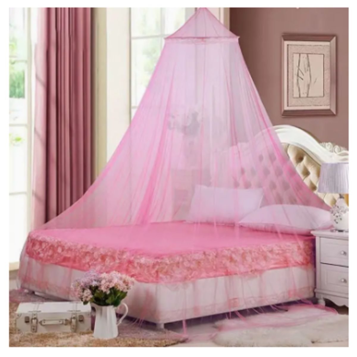 OEM - Toldillo Mosquitero Copa Redonda Cama Doble Rosa