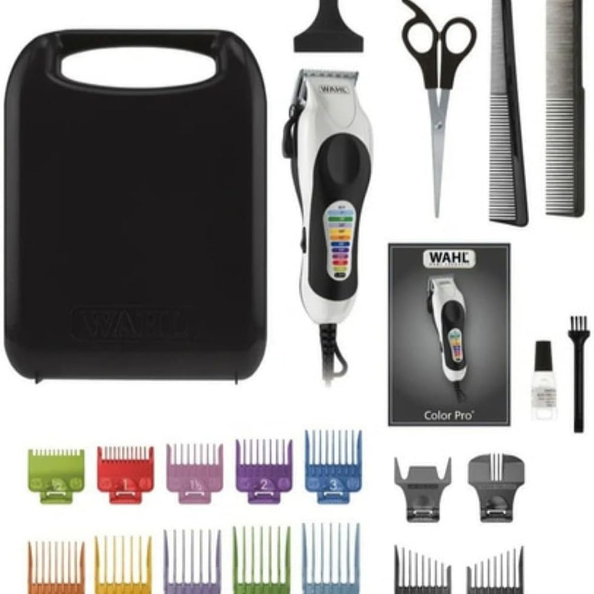 WAHL - Máquina Wahl Cortapelo Color Pro 26 Piezas Tijeras Estuche Negro 110v