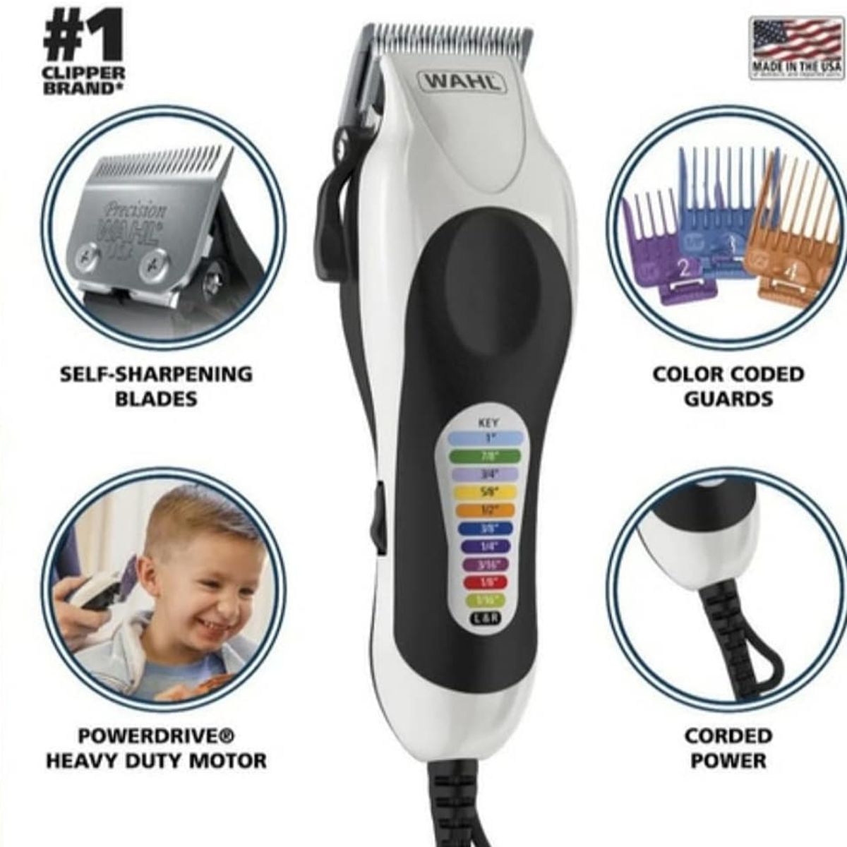 WAHL - Máquina Wahl Cortapelo Color Pro 26 Piezas Tijeras Estuche Negro 110v