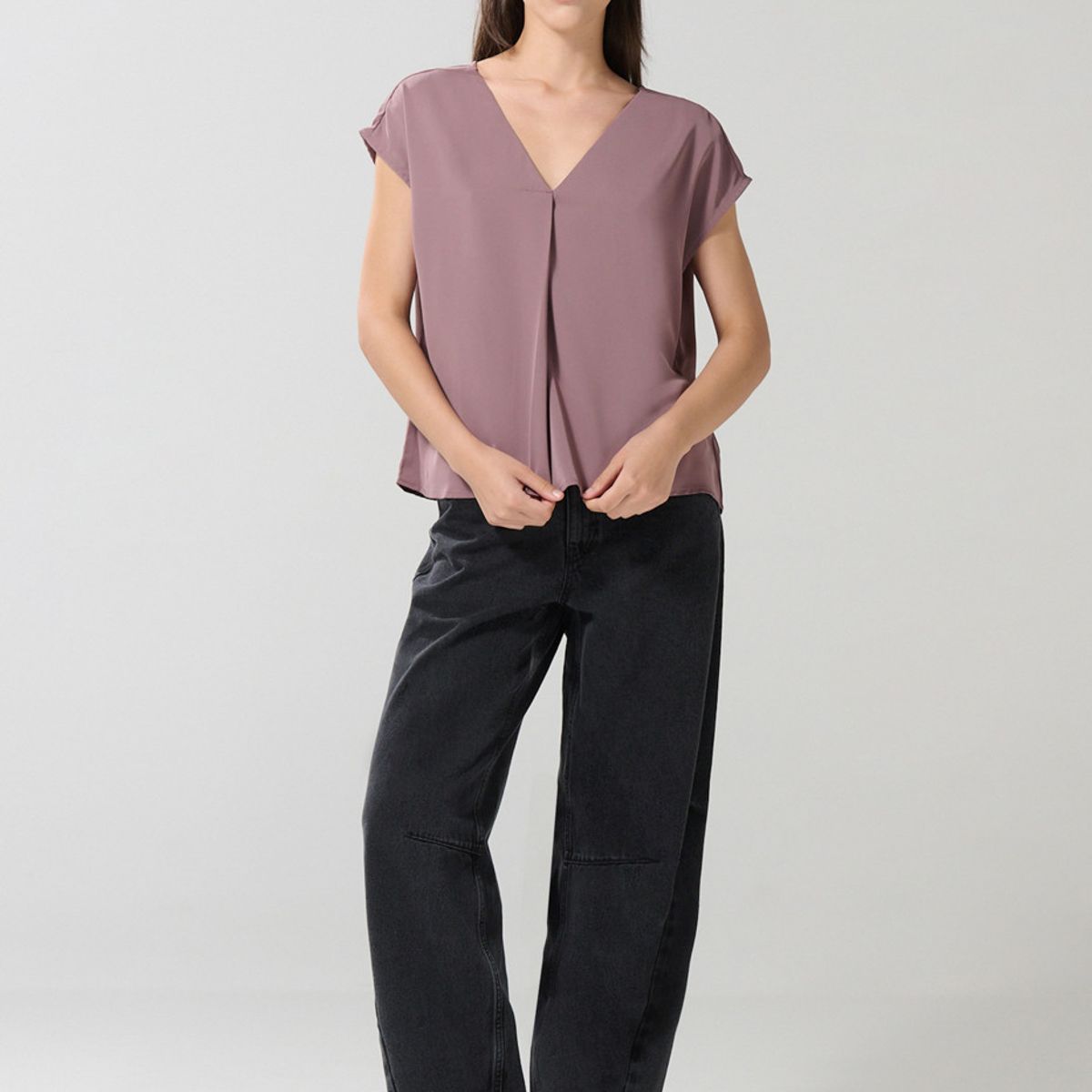 KOAJ - KOAJ Blusa unicolor manga sisa con escote V y prense delant Mujer
