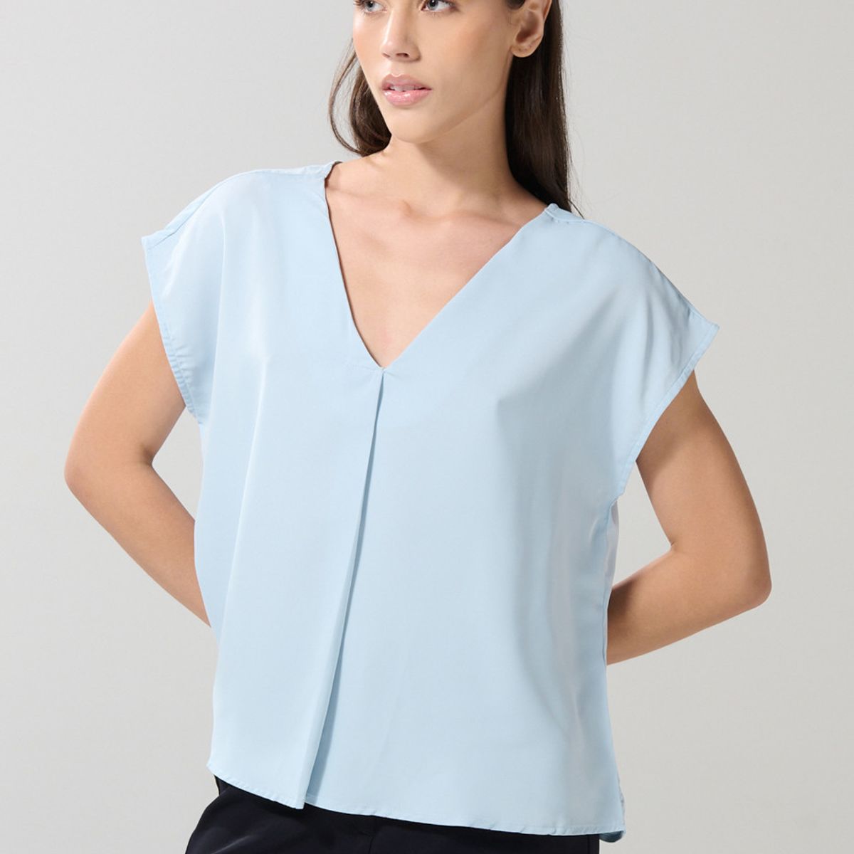 KOAJ - KOAJ Blusa unicolor manga sisa con escote V y prense delant Mujer