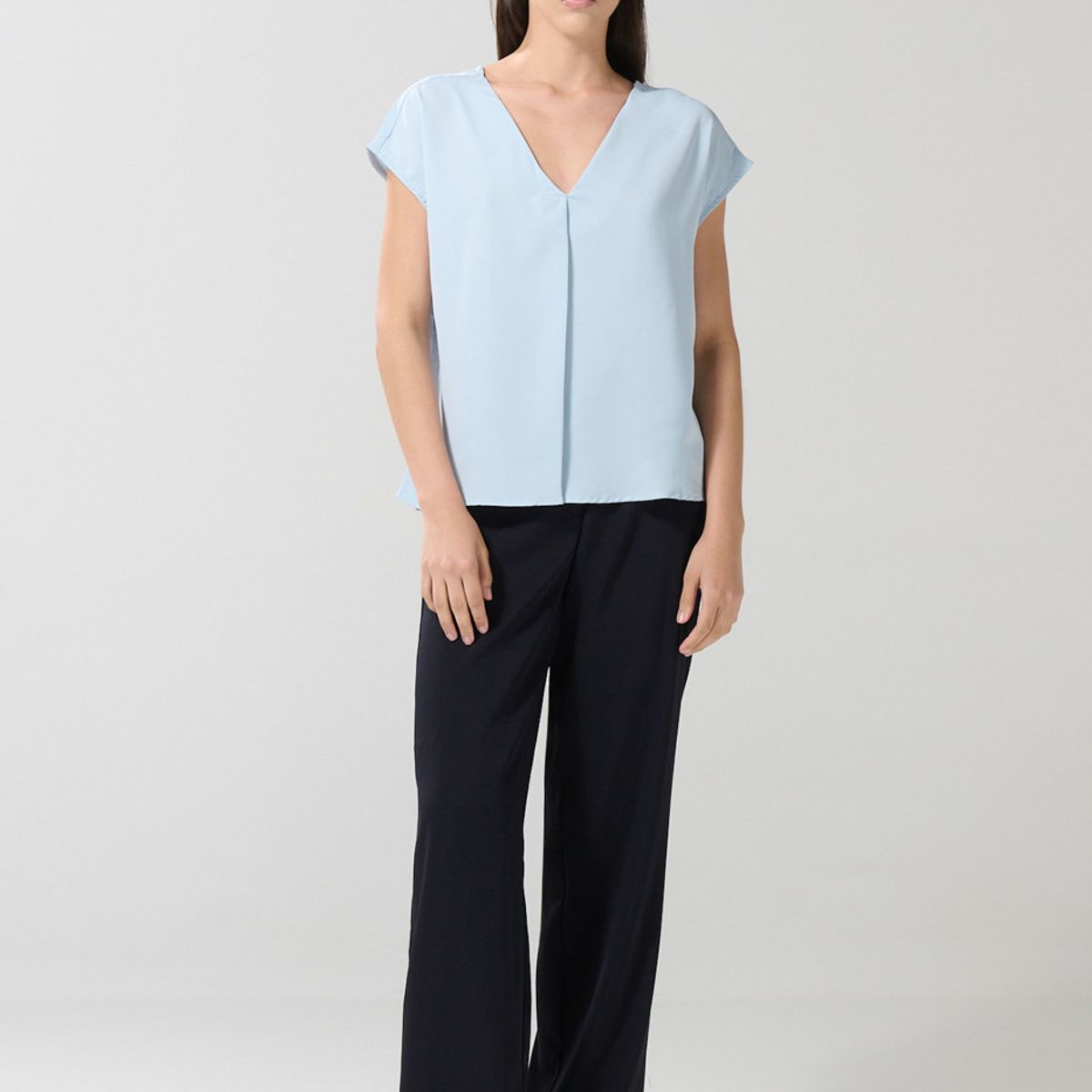KOAJ - KOAJ Blusa unicolor manga sisa con escote V y prense delant Mujer