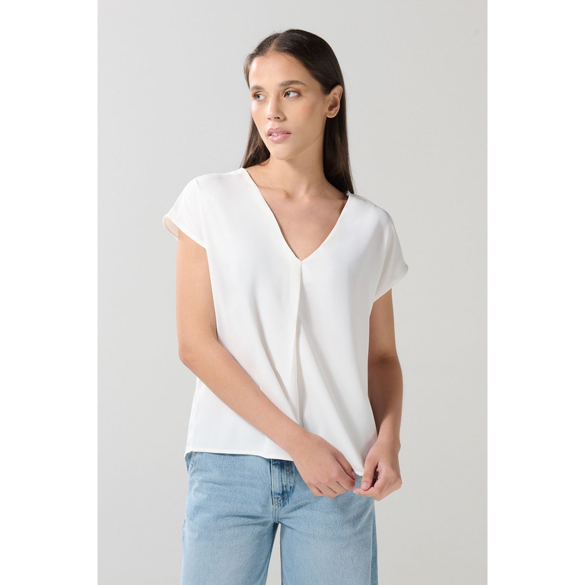 KOAJ - KOAJ Blusa unicolor manga sisa con escote V y prense delant Mujer