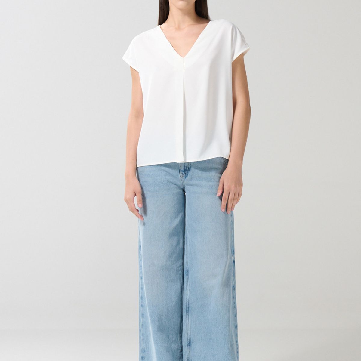 KOAJ - KOAJ Blusa unicolor manga sisa con escote V y prense delant Mujer