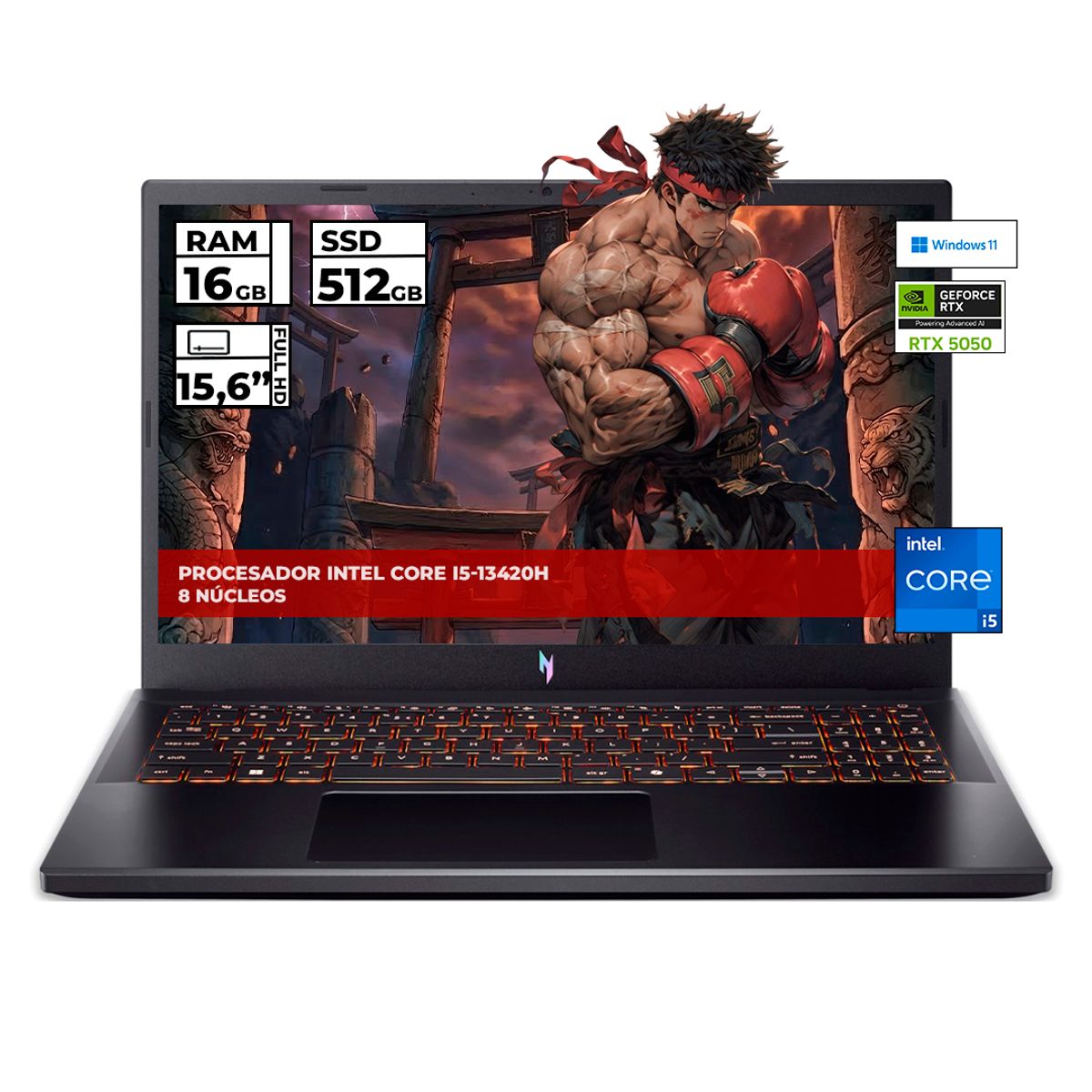 ACER - PORTATIL GAMER ACER NITRO V15 INTEL CORE I5-13420H 16GB RAM 512GB SSD RTX 5050 15.6'' FHD 165Hz