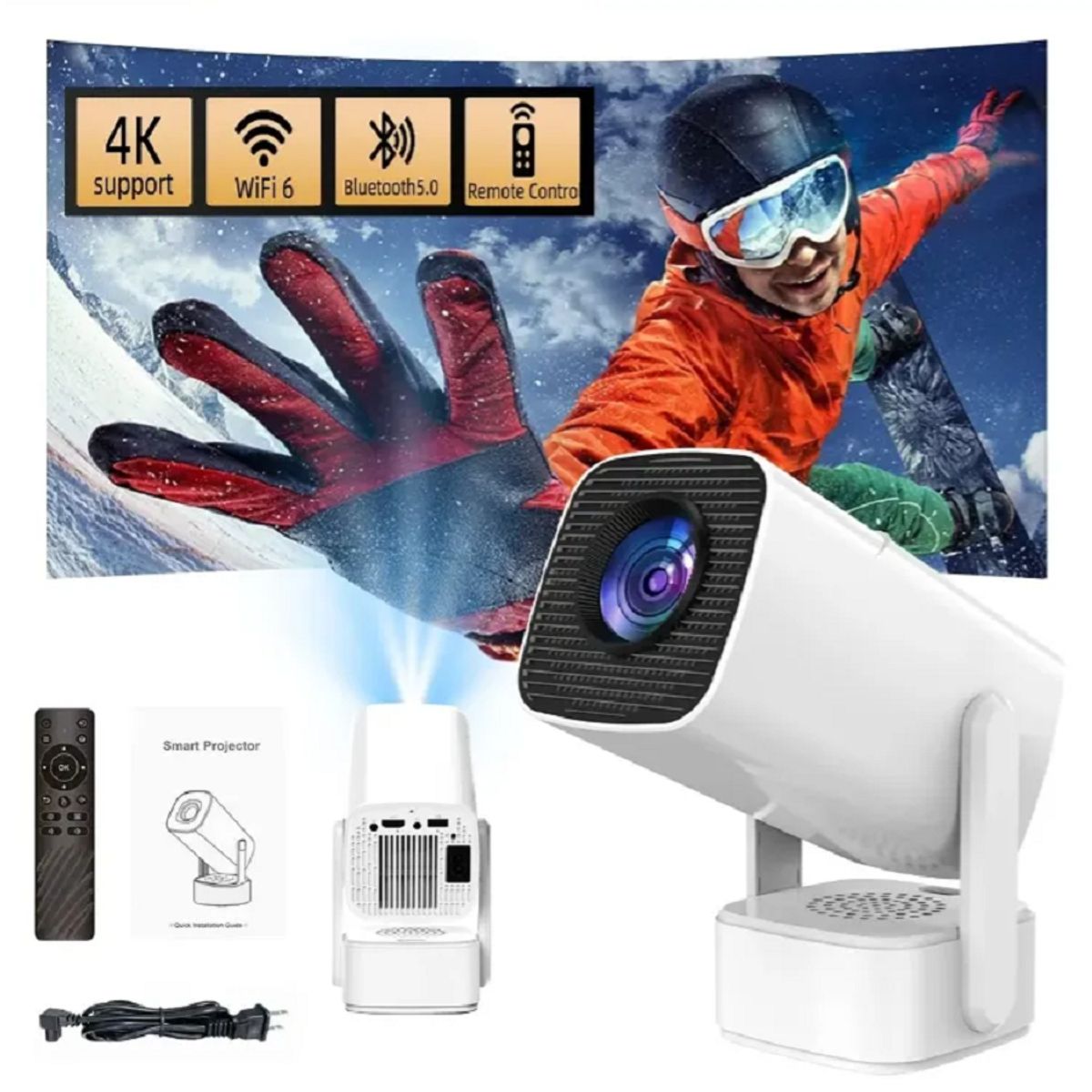 CHINA GLAZE - Proyector 4k Mini Led 1080p Android 12 Wifi Bluetooth Blanco