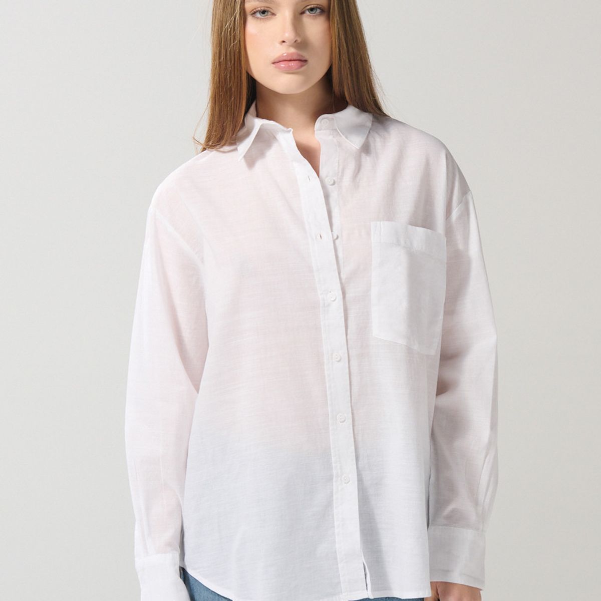 KOAJ - KOAJ BLUSA UNICOLOR/ALGODON SLUB CAMISERA OVERSIZE  MANGA L Mujer