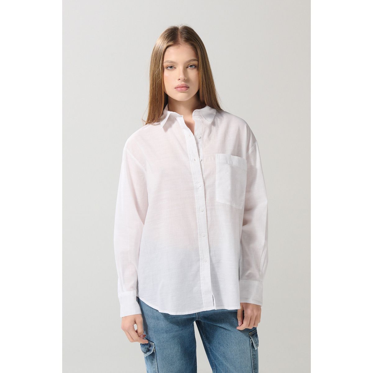 KOAJ - KOAJ BLUSA UNICOLOR/ALGODON SLUB CAMISERA OVERSIZE  MANGA L Mujer