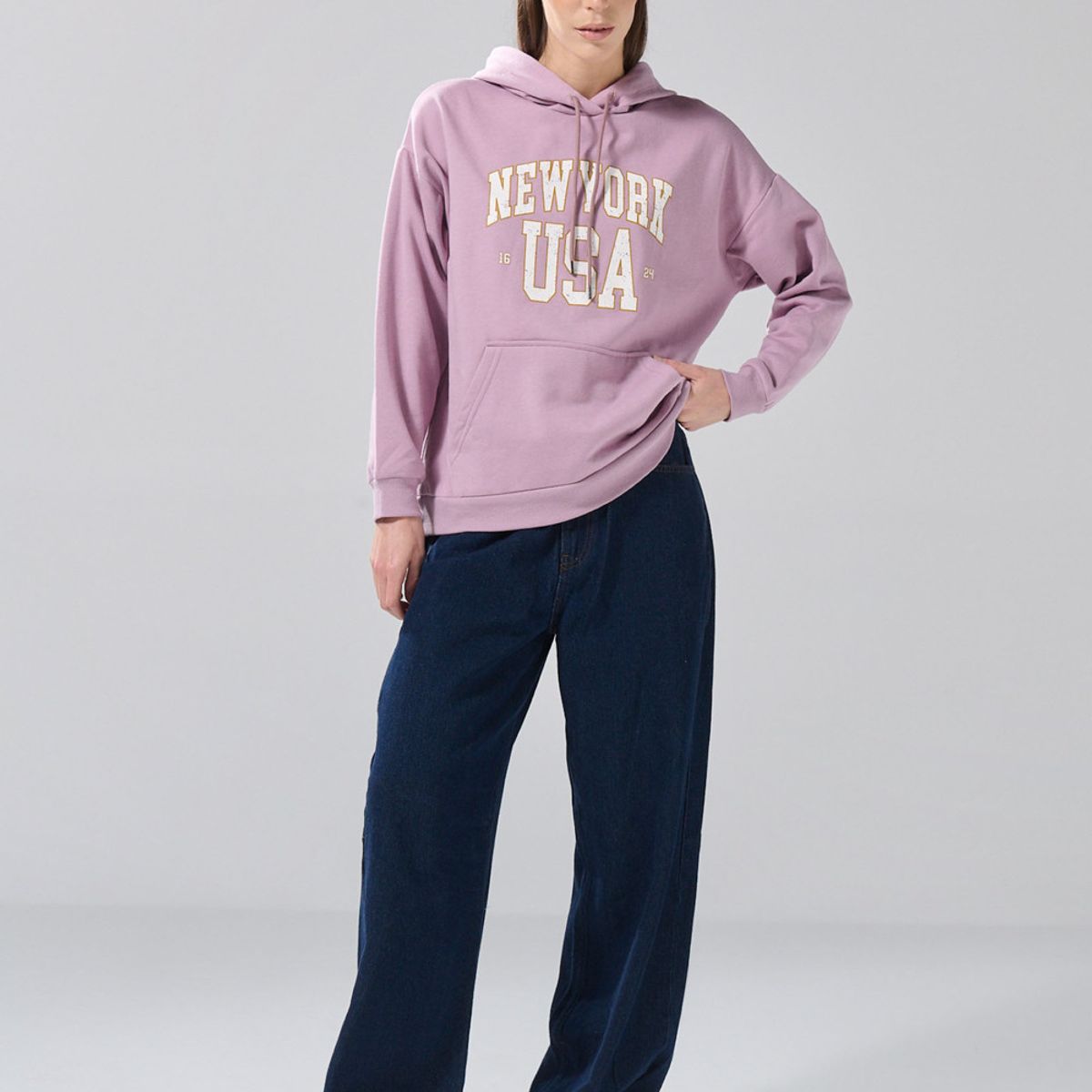 KOAJ - KOAJ Buzo oversize lila medio con capota y arte college Mujer