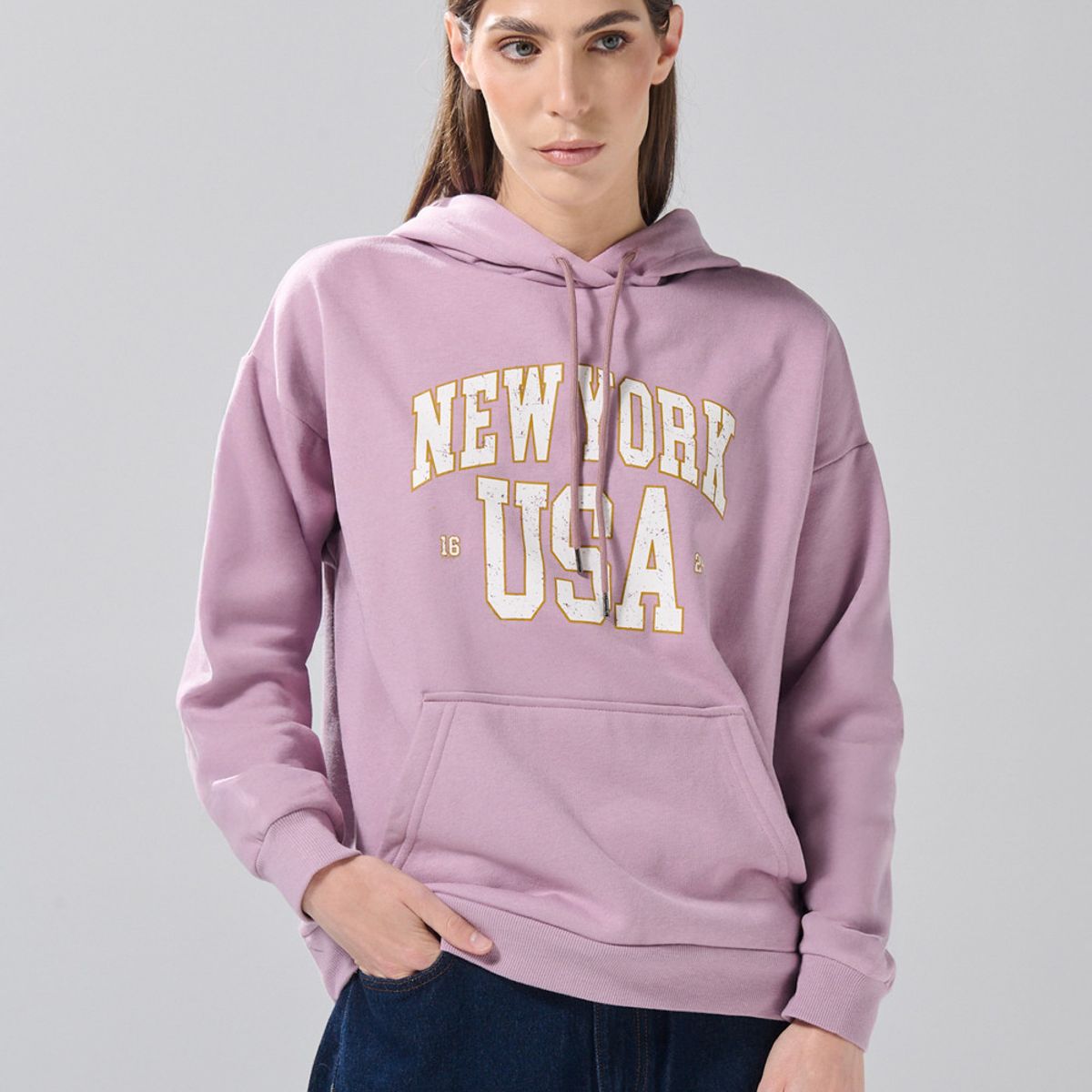 KOAJ - KOAJ Buzo oversize lila medio con capota y arte college Mujer