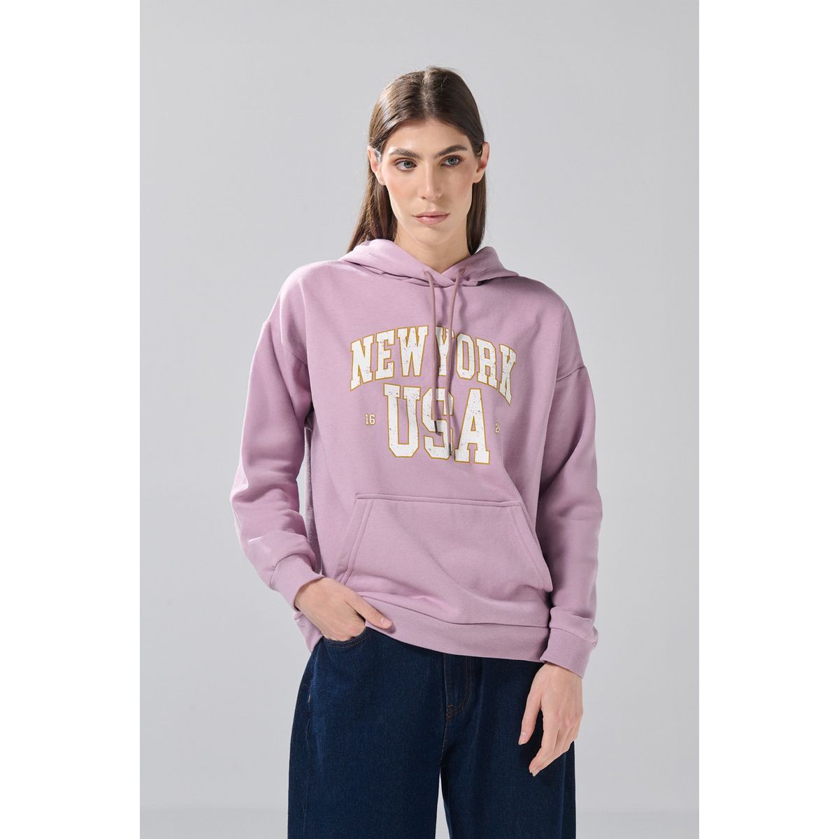 KOAJ - KOAJ Buzo oversize lila medio con capota y arte college Mujer