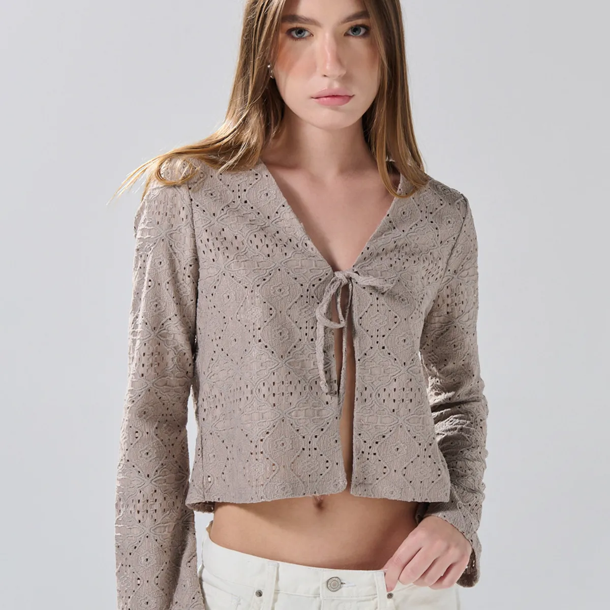 KOAJ - KOAJ Camiseta manga larga unicolor con abertura y escote en Mujer
