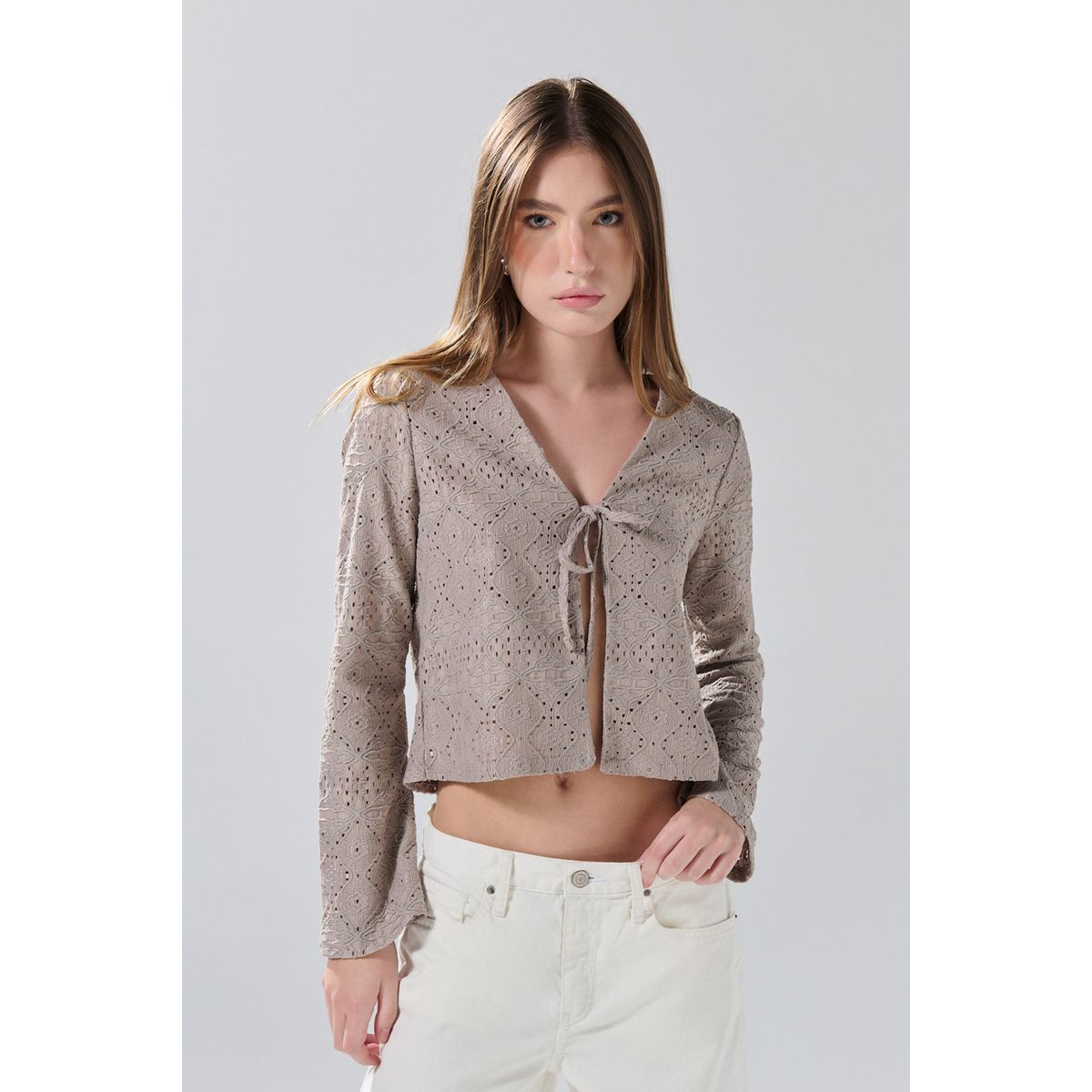 KOAJ - KOAJ Camiseta manga larga unicolor con abertura y escote en Mujer