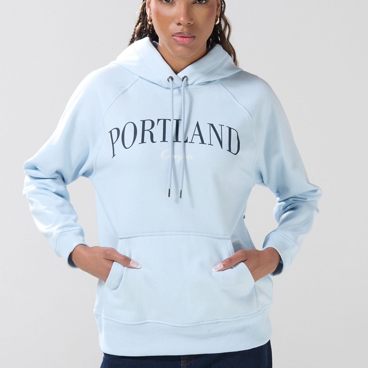 KOAJ - KOAJ Buzo azul claro holgado con capota y diseño college Mujer