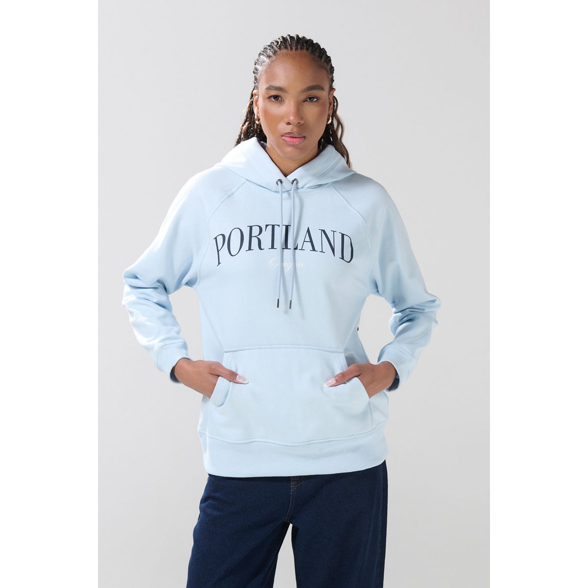 KOAJ - KOAJ Buzo azul claro holgado con capota y diseño college Mujer