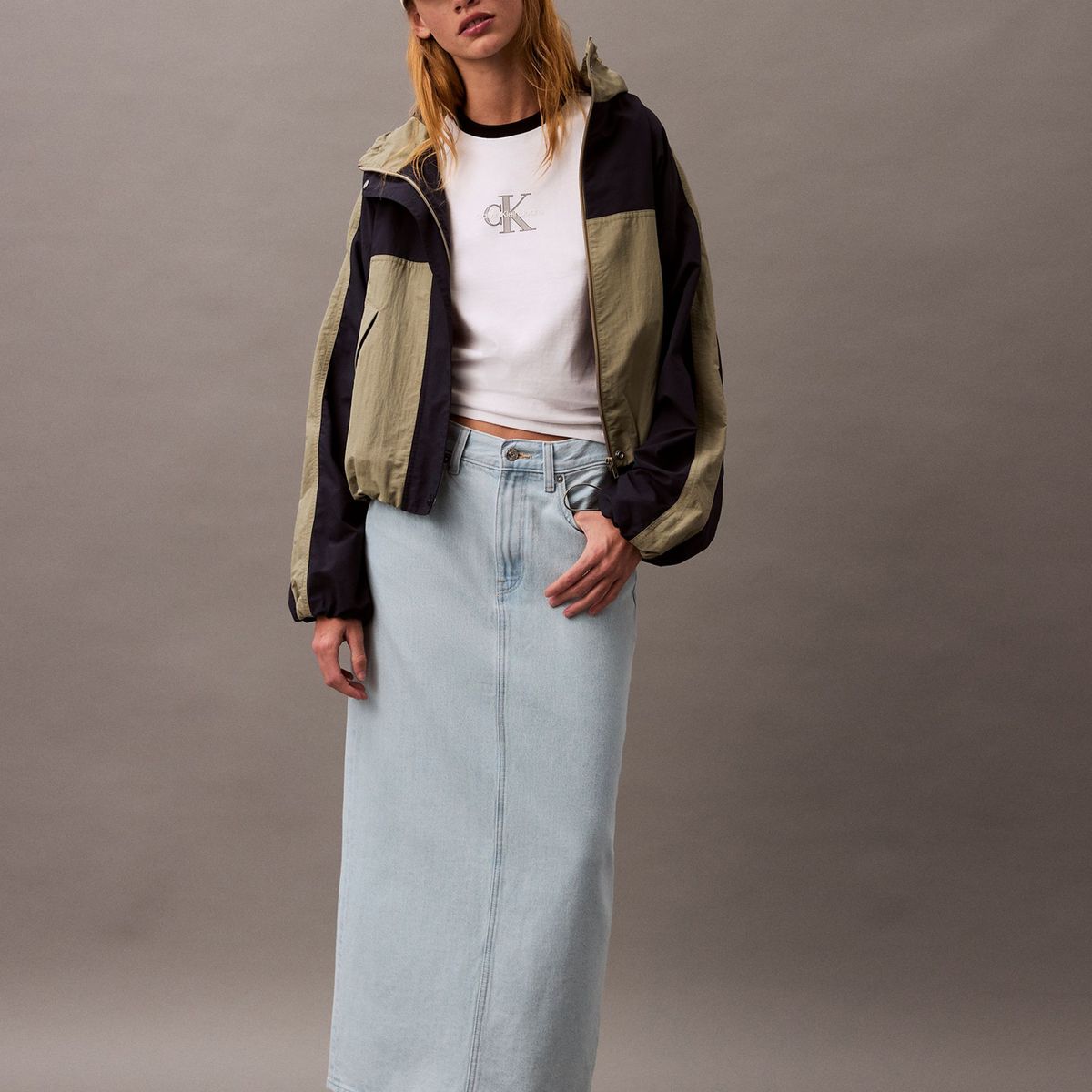 CALVIN KLEIN - Falda celeste denim maxi Calvin Klein