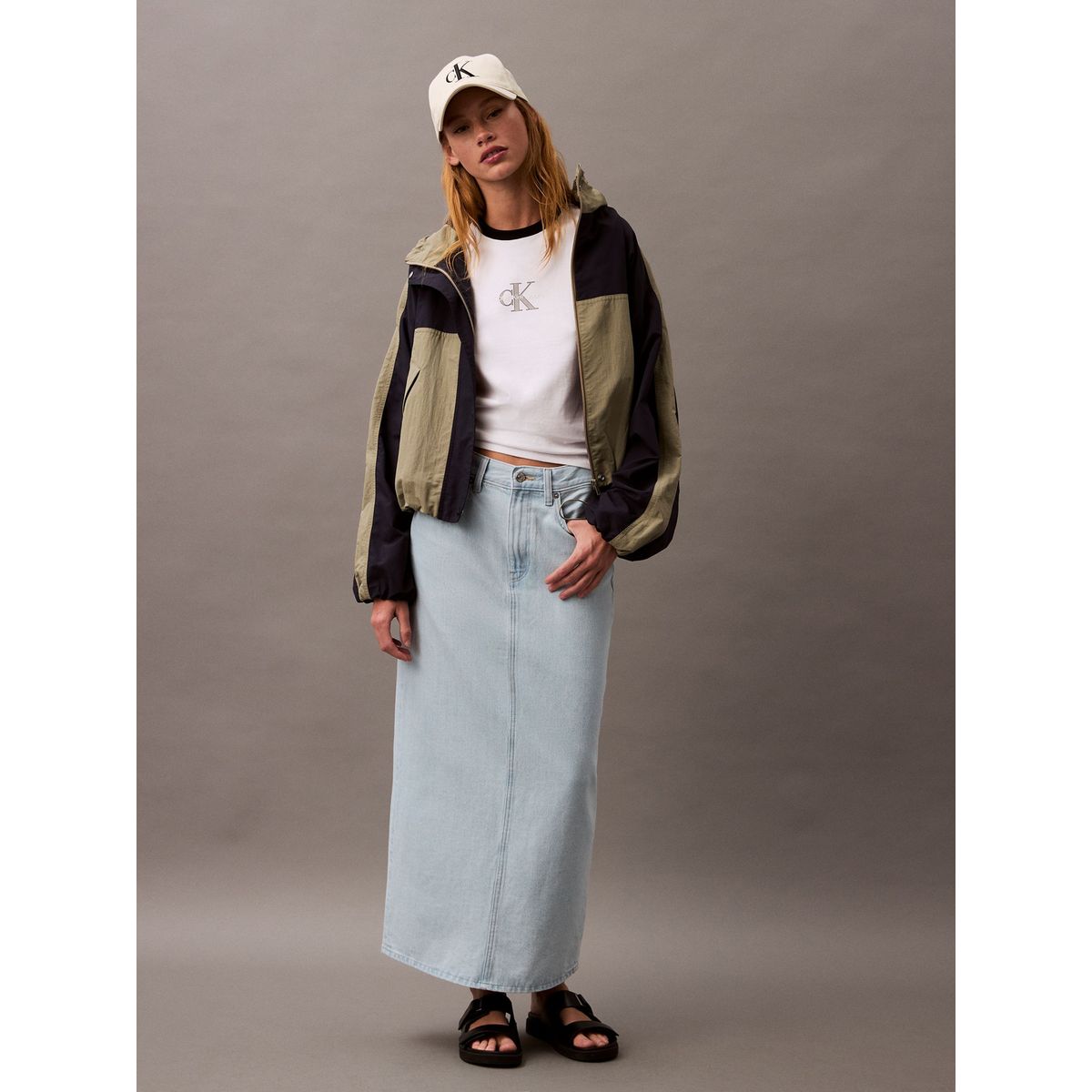 CALVIN KLEIN - Falda celeste denim maxi Calvin Klein