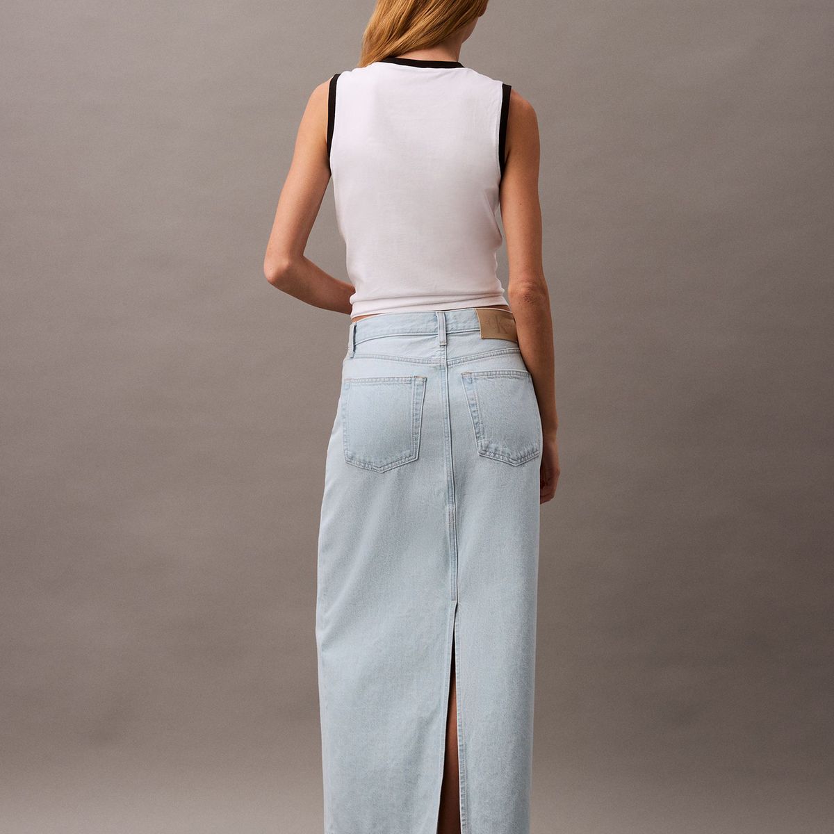 CALVIN KLEIN - Falda celeste denim maxi Calvin Klein