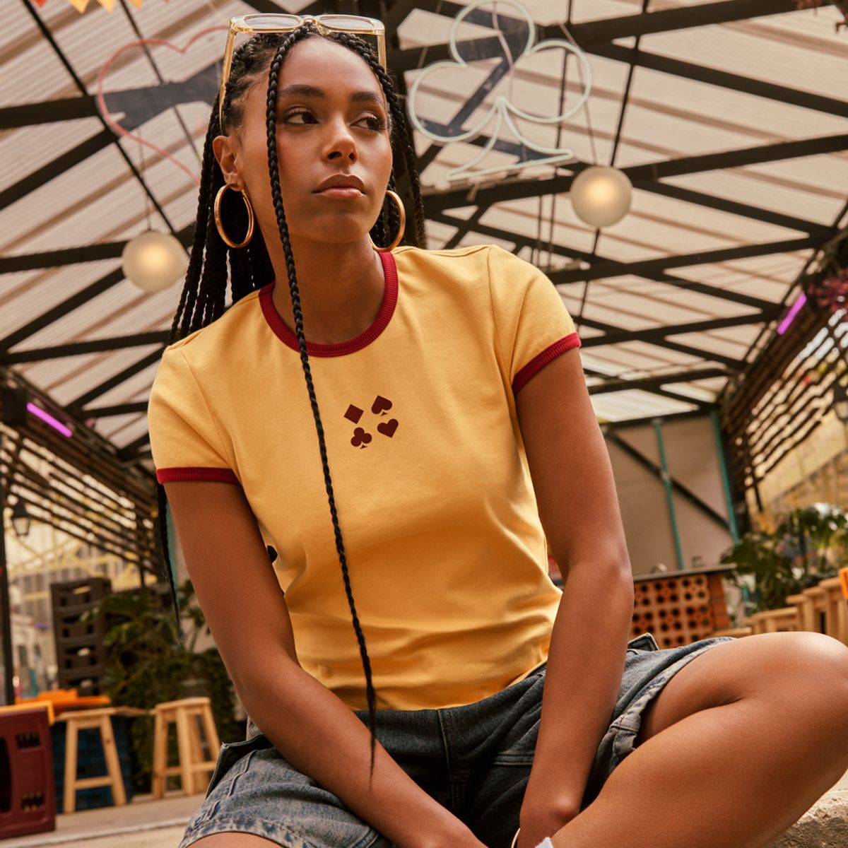 KOAJ - KOAJ Camiseta de Cerveza Poker amarilla manga corta con con Mujer