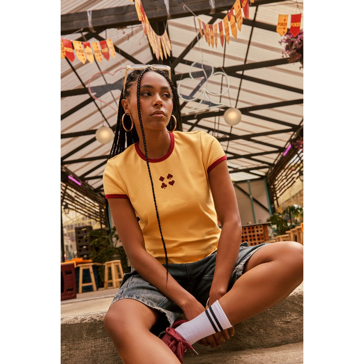 KOAJ - KOAJ Camiseta de Cerveza Poker amarilla manga corta con con Mujer