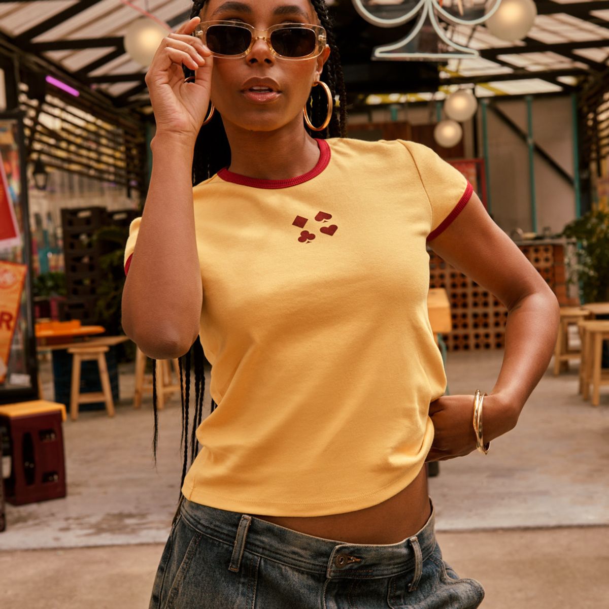 KOAJ - KOAJ Camiseta de Cerveza Poker amarilla manga corta con con Mujer