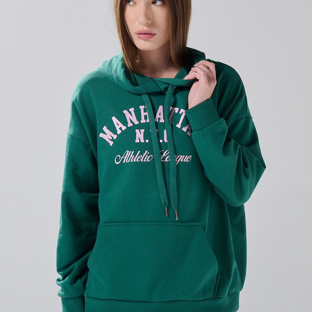 KOAJ - KOAJ Buzo verde oscuro oversize con arte college y capota Mujer