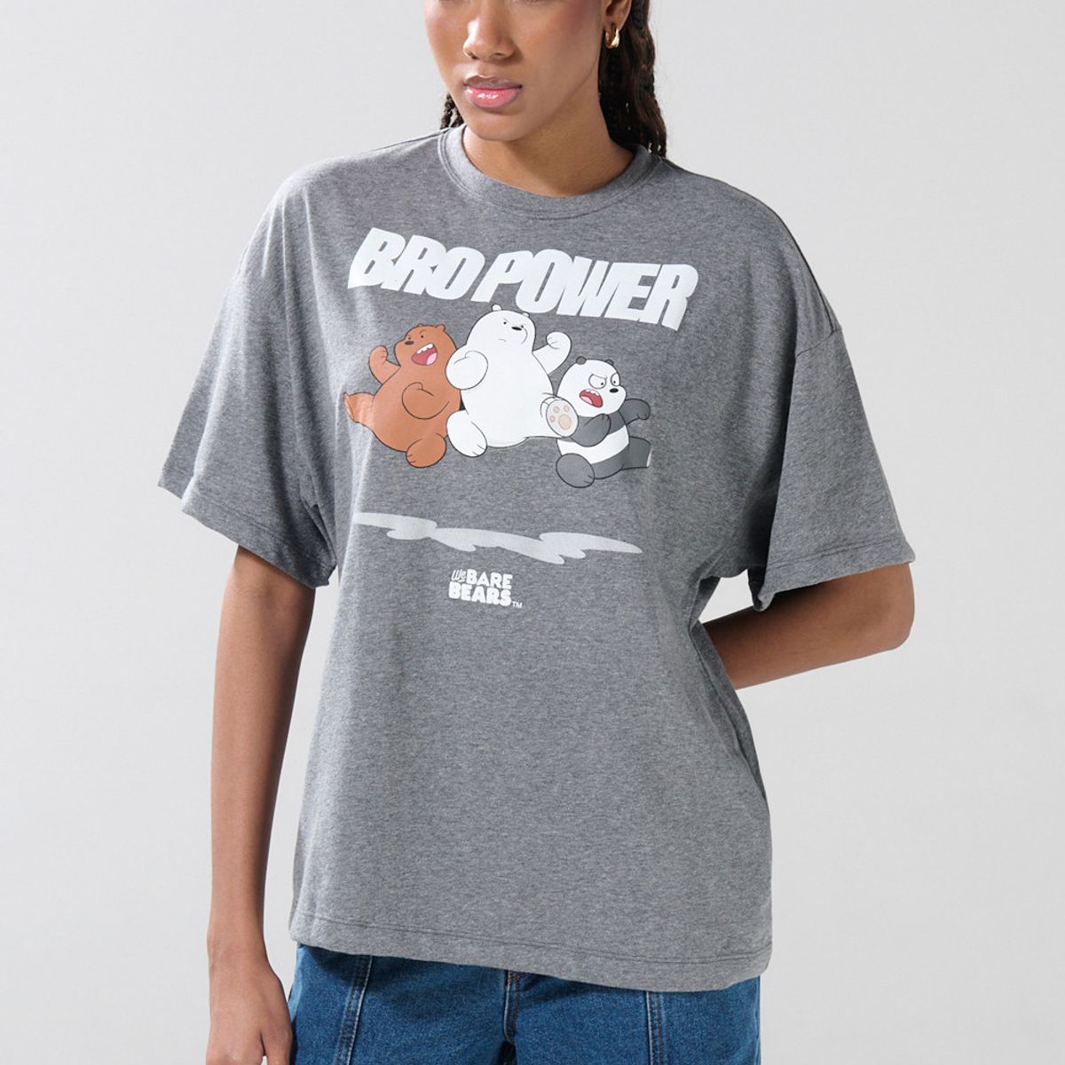 KOAJ - KOAJ Camiseta oversize manga corta gris de Osos Escandaloso Mujer