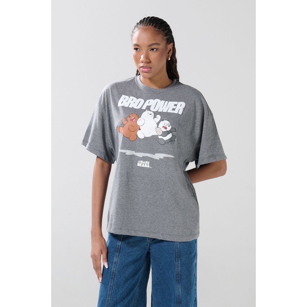 KOAJ - KOAJ Camiseta oversize manga corta gris de Osos Escandaloso Mujer